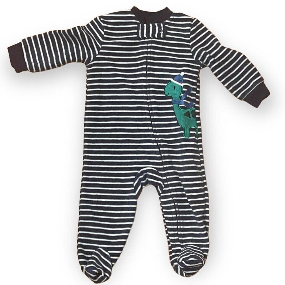 Chick Pea Baby Boy Blue White Footed Sleeper Size 0-3 Months Dinosaurs Striped
